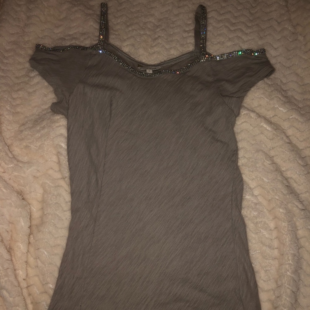 Off the Shoulder Top with Rhinestone Trimming